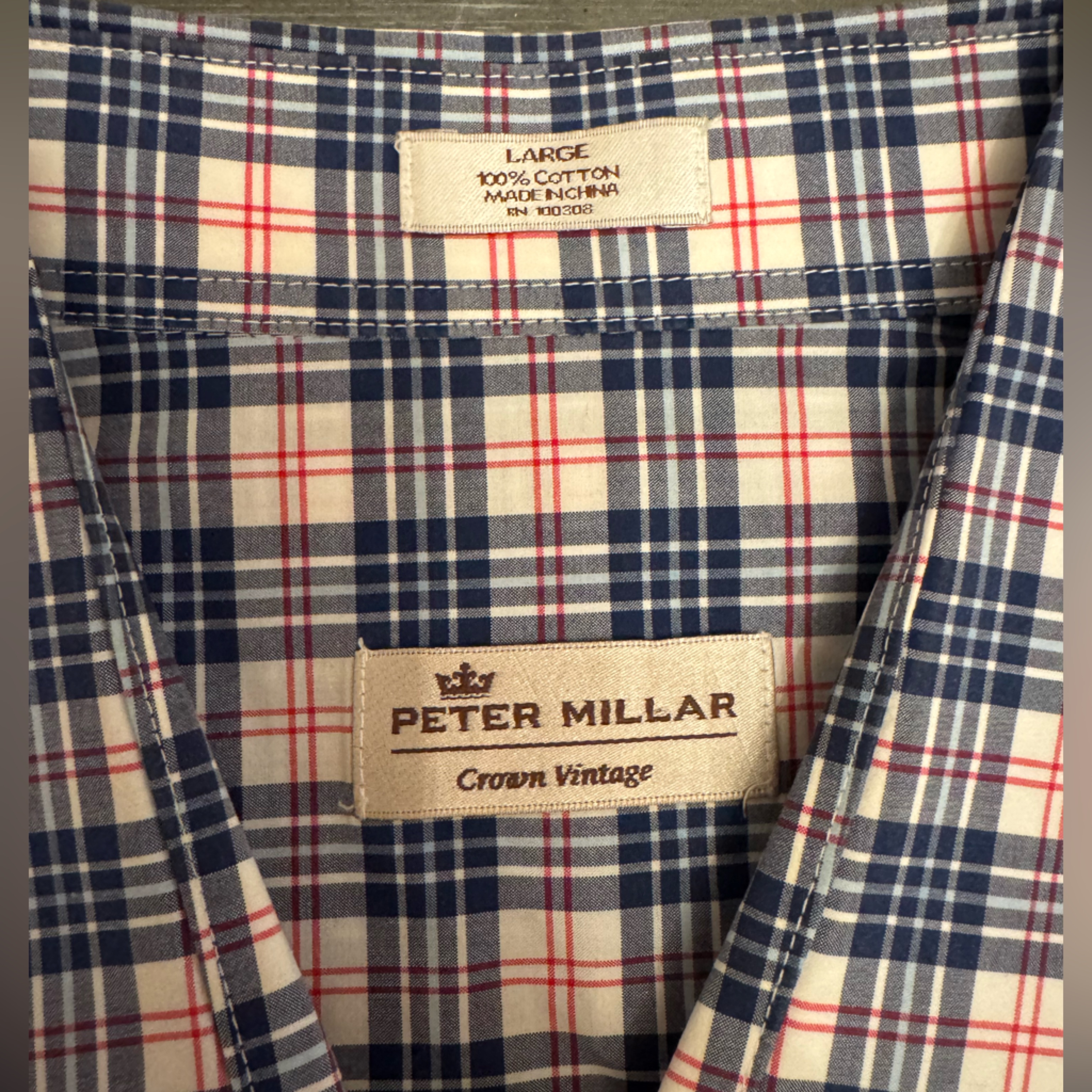 Peter Millar Blue And Red Checkered Shirt